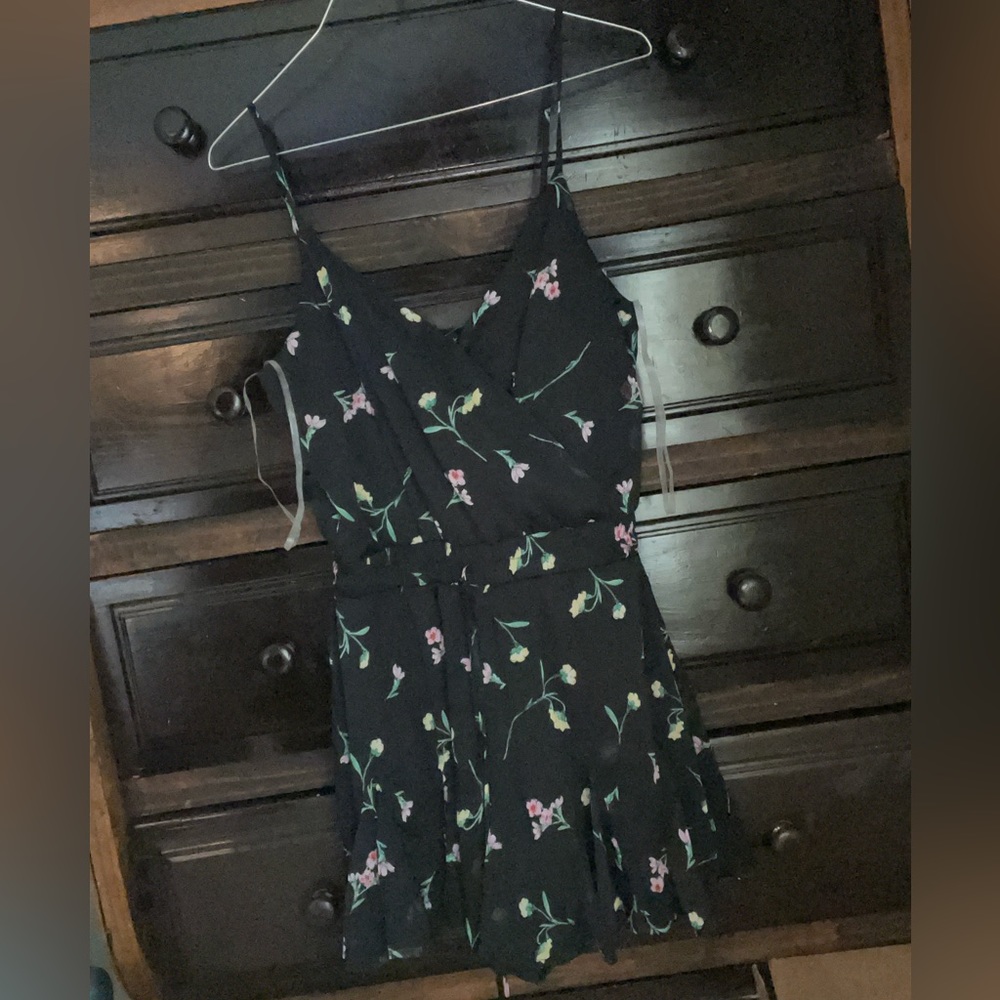 Black floral shorts romper